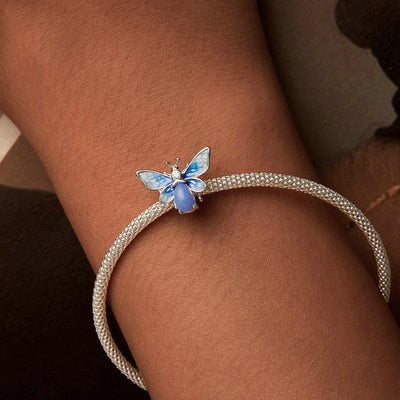 925 Sterling Silver Blue Luminous Zircon Bee Silicone Diy Beads