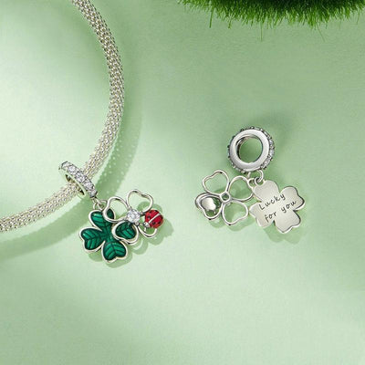 925 Sterling Silver Four Leaf Clover Ladybug Pendant In