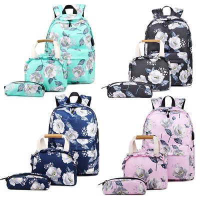 Small Fresh Printed Backpack Set - 3 Pieces for Students - Green