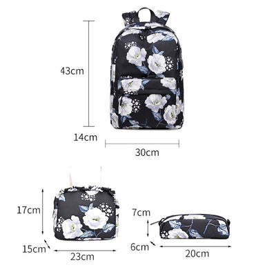 Small Fresh Printed Backpack Set - 3 Pieces for Students - Green