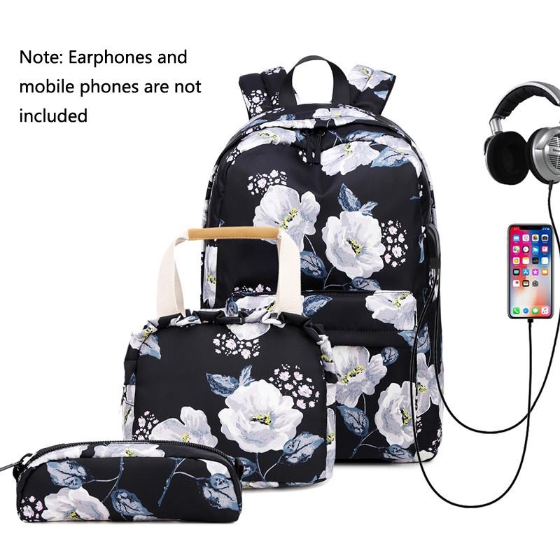 Small Fresh Printed Backpack Set - 3 Pieces for Students - Green