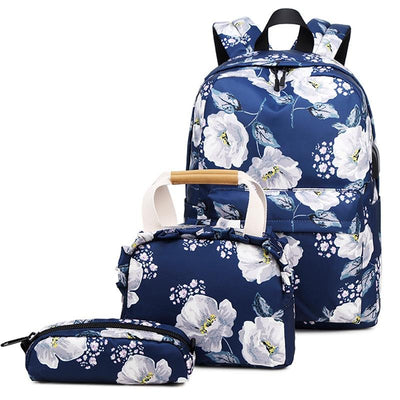 Small Fresh Printed Backpack Set - 3 Pieces for Students - Green