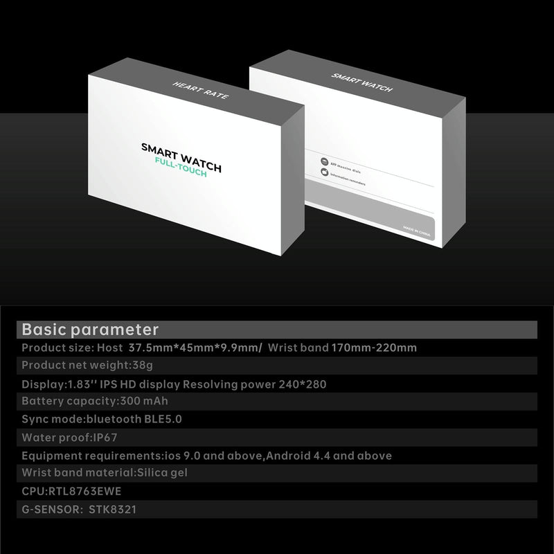 1.83 Inch Bt5.2 Smart Sport Watch Support Sleep / Heart Rate / Blood Oxygen / Temperature / Blood Pressure Health Monitor - Black + White