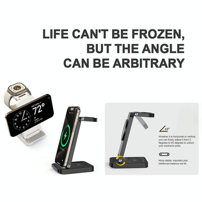 3 In 1 Magnetic Wireless Charger Stand - Black