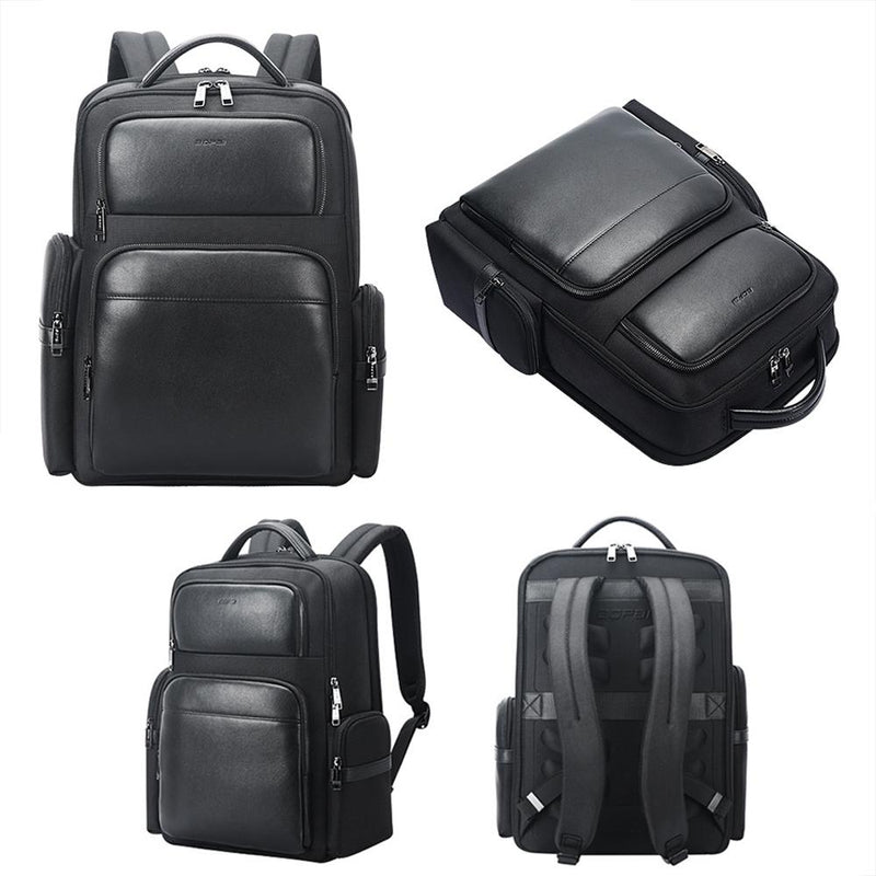 Large-Capacity Business Laptop Backpack With Usb & Type-C Port - First-Layer Cowhide Black