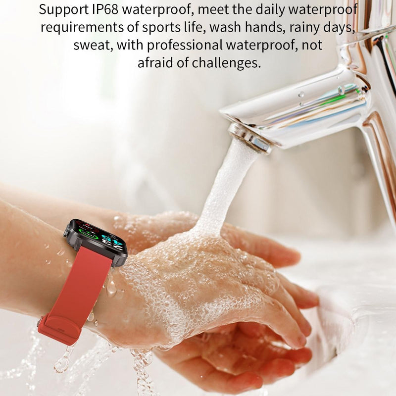 1.7 Inch Hd Square Screen Leather Strap Smart Watch Supports Body Temperature Monitoring / Blood Oxygen Monitoring - Black