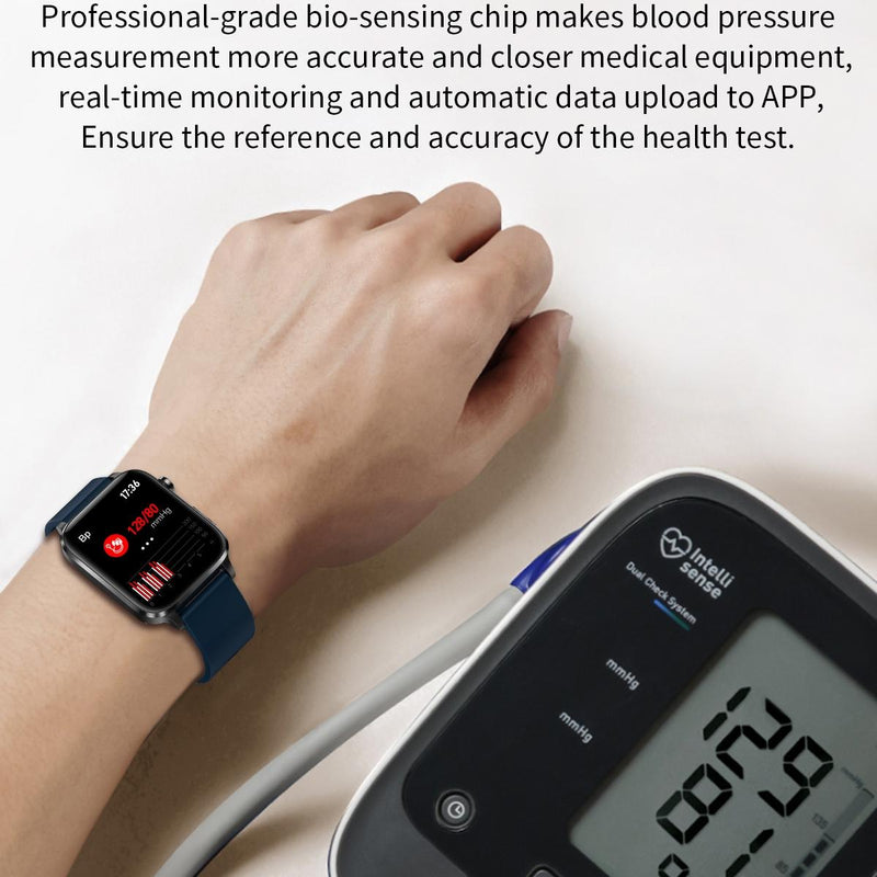 1.7 Inch Hd Square Screen Leather Strap Smart Watch Supports Body Temperature Monitoring / Blood Oxygen Monitoring - Black