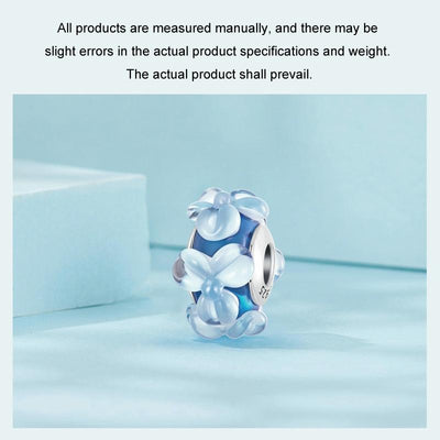 925 Sterling Silver Blue Flower Glass Bead Diy Jewelry