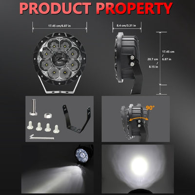 55W 6000Lm / 6000K Off - Road Vehicle Round Work Light - White