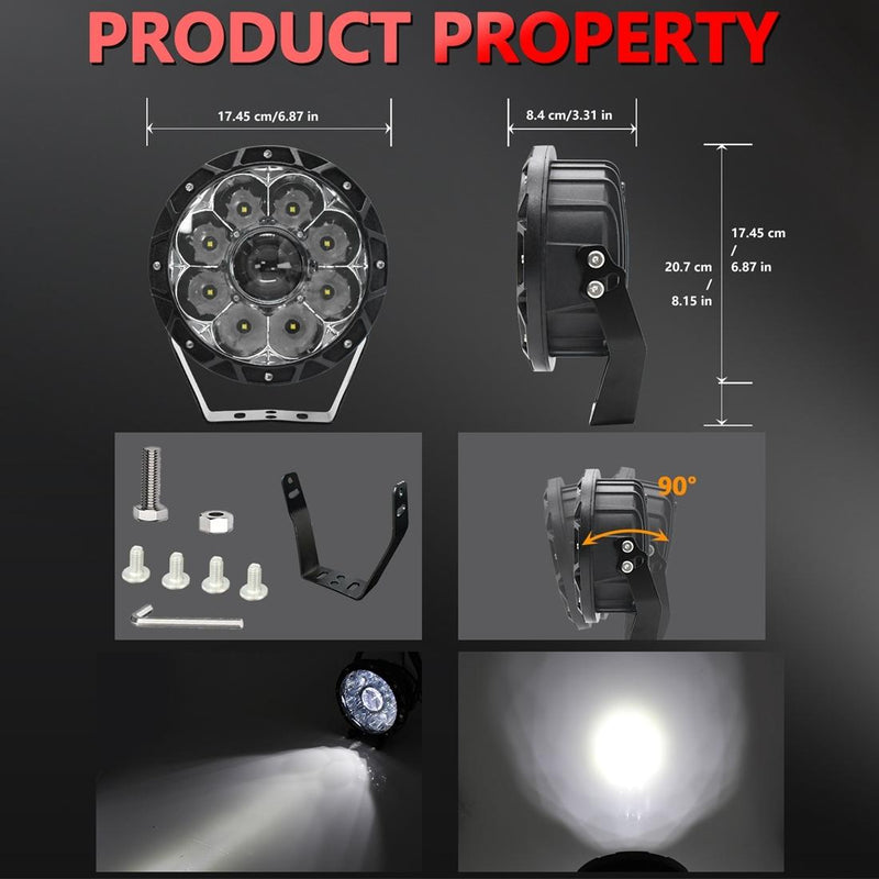 55W 6000Lm / 6000K Off - Road Vehicle Round Work Light - White