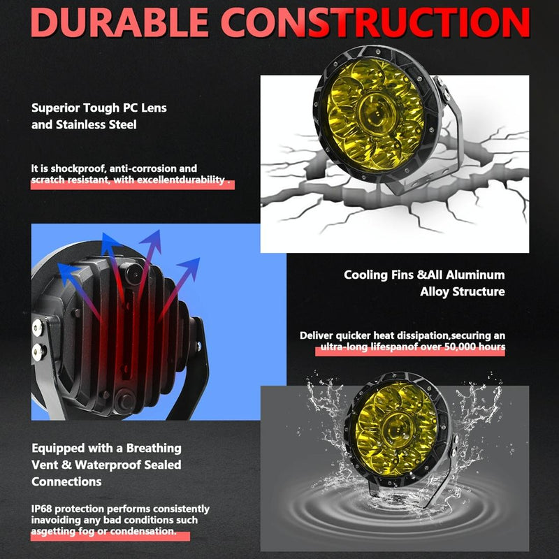 55W 6000Lm / 6000K Off - Road Vehicle Round Work Light - White