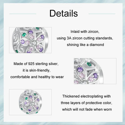 925 Sterling Silver Platinum Plated Hollow Flower Vine Diy Beads