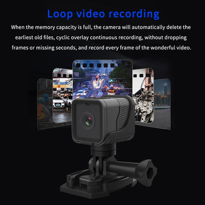 Waterproof Mini Action Camera With Night Vision And Ring Bracket - Black