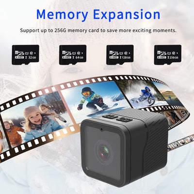Waterproof Mini Action Camera With Night Vision And Ring Bracket - Black