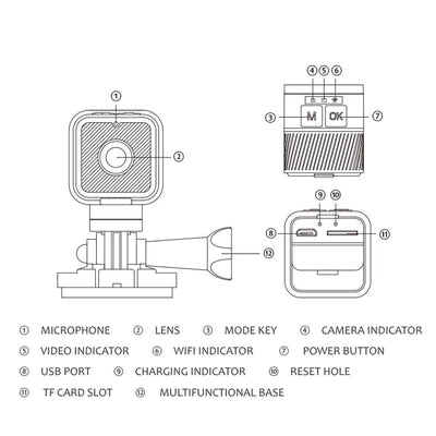 Waterproof Mini Action Camera With Night Vision And Ring Bracket - Black