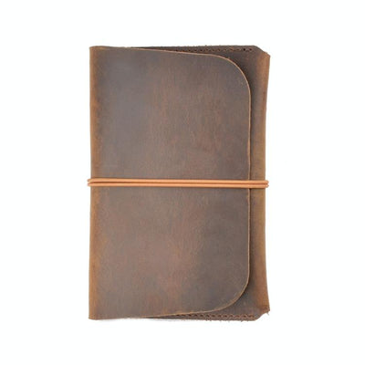 Retro Passport Wallet For Travel Crazy Horse Skin - Brown