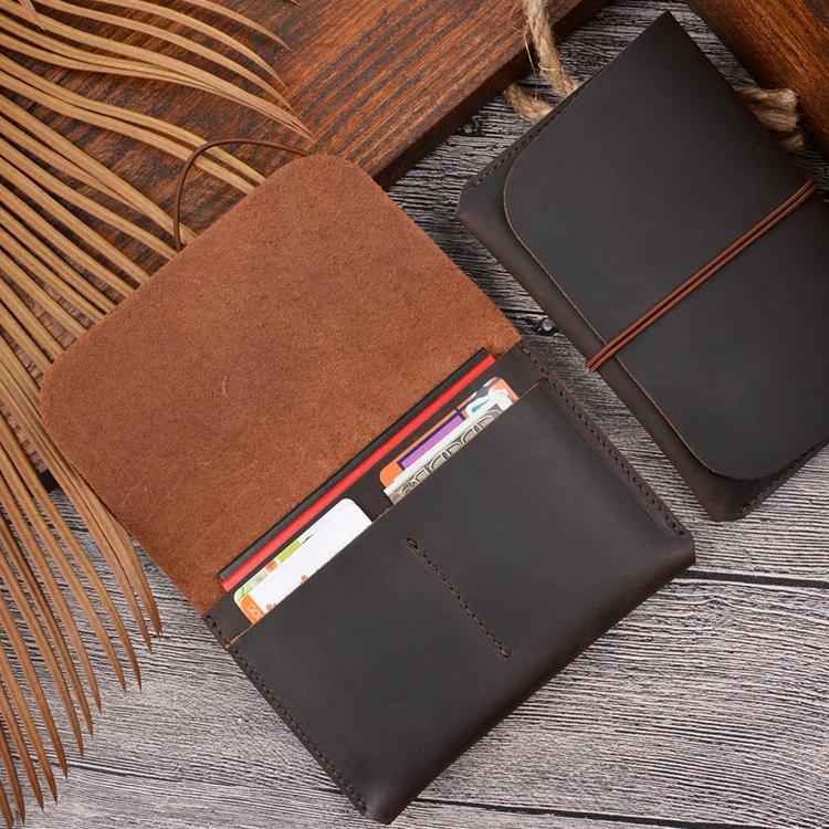 Retro Passport Wallet For Travel Crazy Horse Skin - Brown