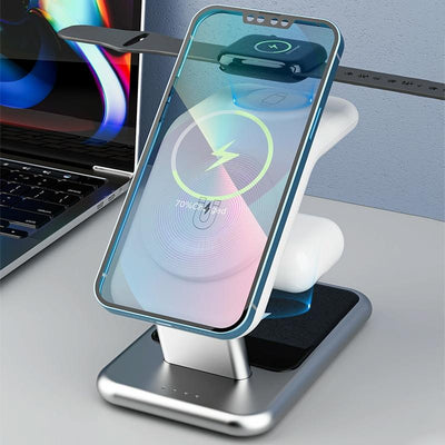 15W 3 In 1 Magnetic Wireless Charger - White