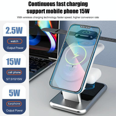 15W 3 In 1 Magnetic Wireless Charger - White