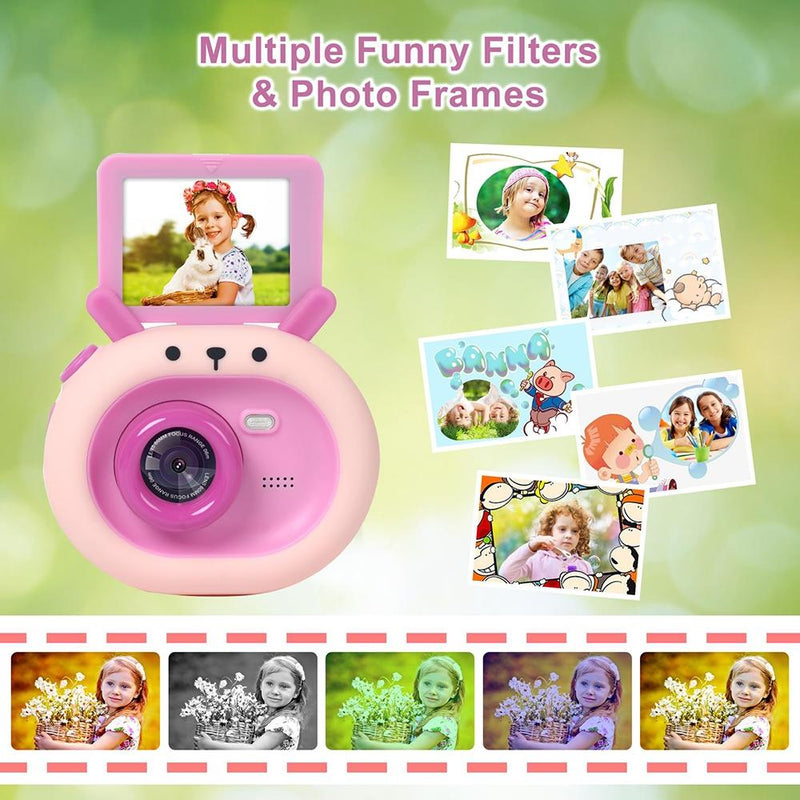 180-degree Flip-screen Cartoon Digital Camera with Stand 2.4-inch 1080p Hd - Violet
