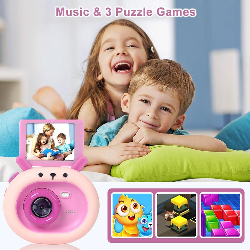 180-degree Flip-screen Cartoon Digital Camera with Stand 2.4-inch 1080p Hd - Violet