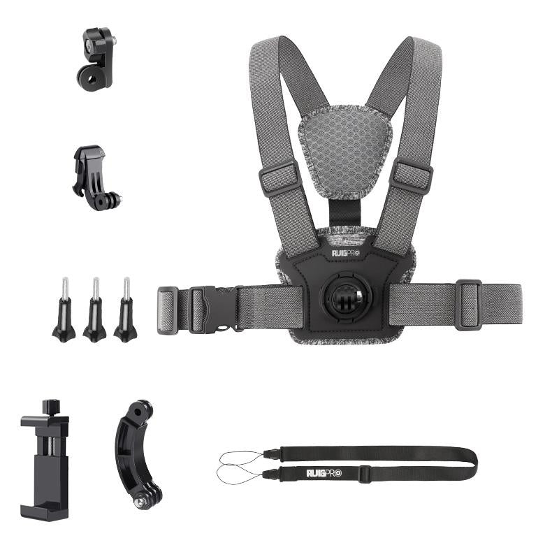 Adjustable Chest Strap with Mount and Screw - 6 In 1 Phone Clamp