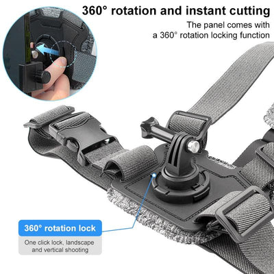 Adjustable Chest Strap with Mount and Screw - 6 In 1 Phone Clamp
