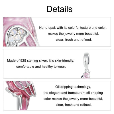 925 Sterling Silver Platinum Plated Pink Parrot Pendant