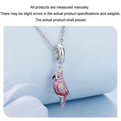 925 Sterling Silver Platinum Plated Pink Parrot Pendant