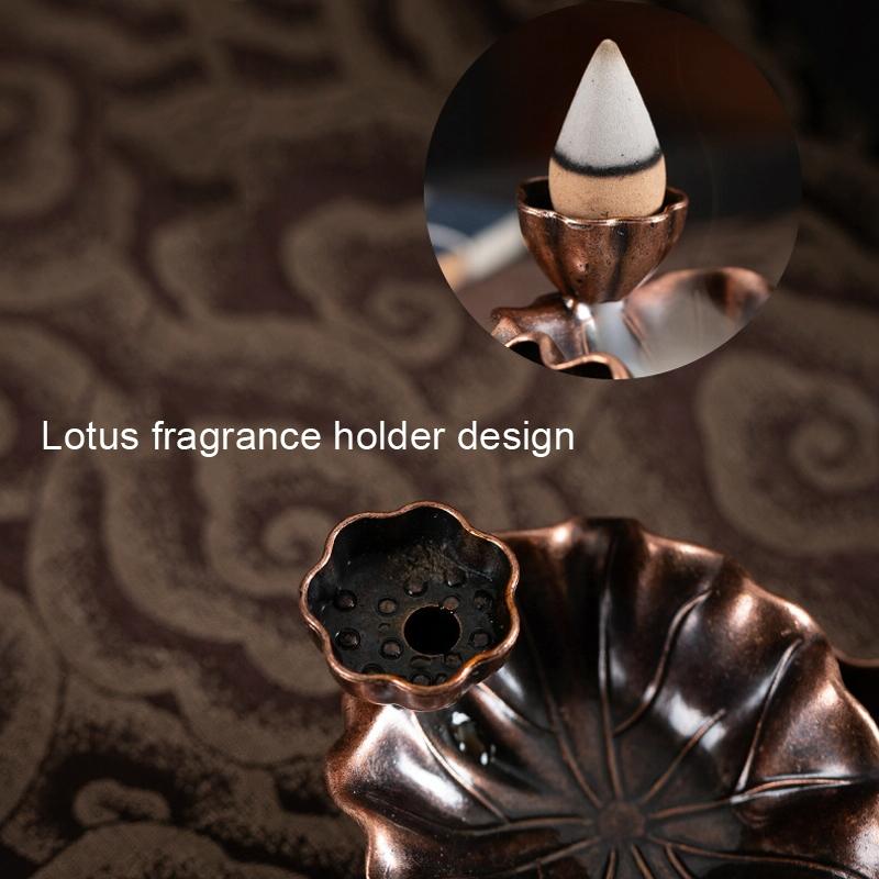 Bronze Lotus Leaf Inverted Incense Burner - Antique Indoor - Copper Colour
