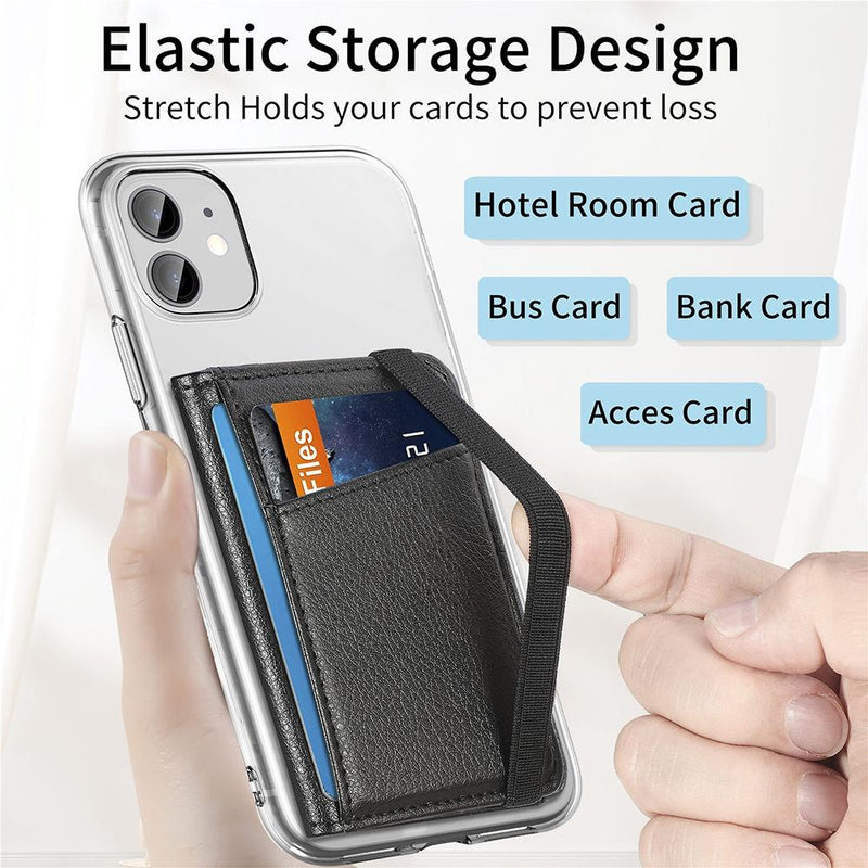 Pu Leather Phone Card Holder With Bracket Multifunctional - Black