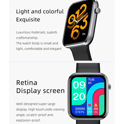 1.69 Inch Ip67 Waterproof Smart Watch With Touch Screen Health Monitoring - Red