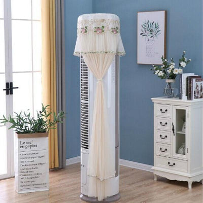 170cm Vertical Lace Air Conditioner Dust Cover - Round Column - White