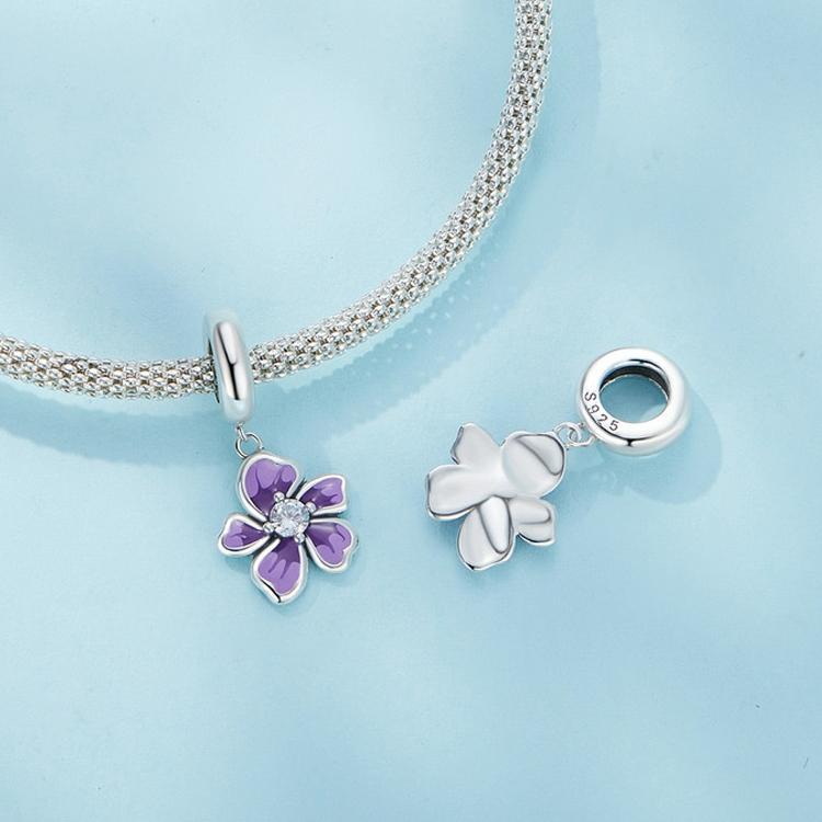 925 Sterling Silver Flower Pendant For Diy Bracelets & Purple Beads