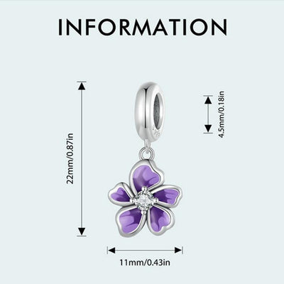 925 Sterling Silver Flower Pendant For Diy Bracelets & Purple Beads