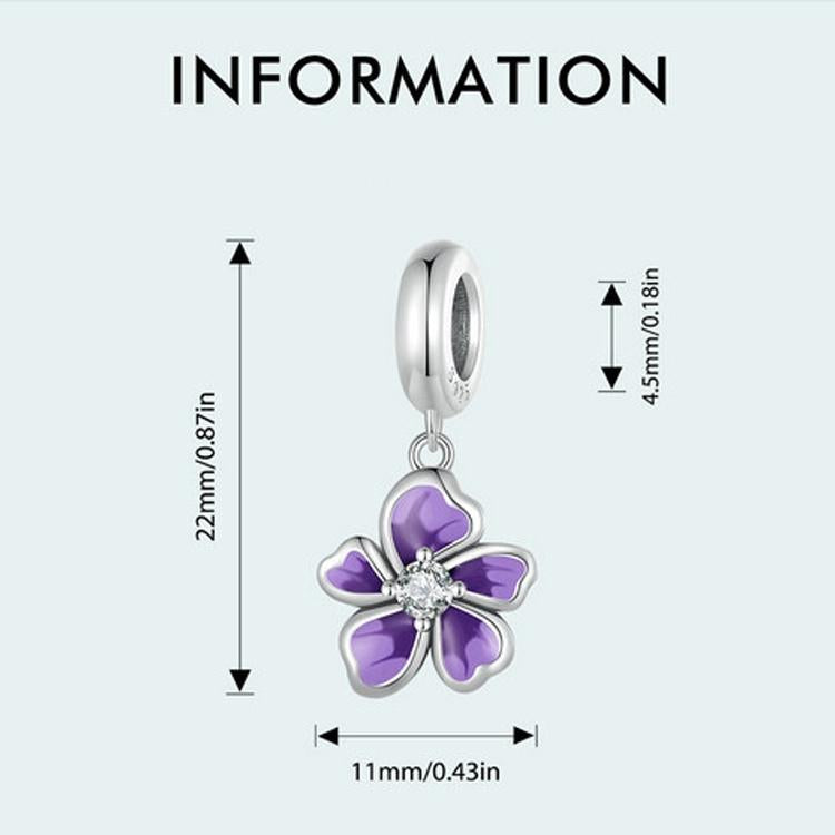 925 Sterling Silver Flower Pendant For Diy Bracelets & Purple Beads