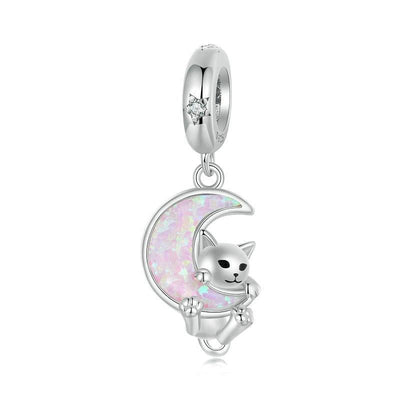 925 Sterling Silver Fantasy Moon Cat Pendant Plated