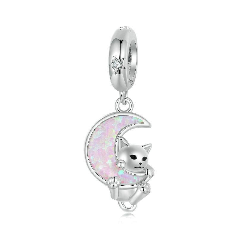 925 Sterling Silver Fantasy Moon Cat Pendant Plated