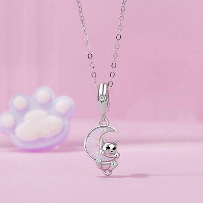 925 Sterling Silver Fantasy Moon Cat Pendant Plated