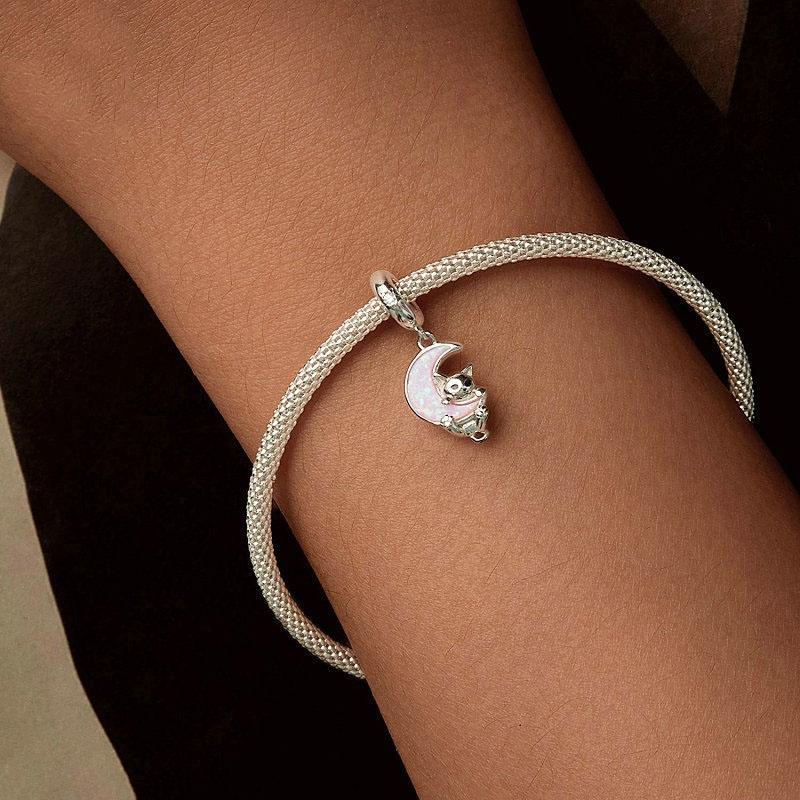 925 Sterling Silver Fantasy Moon Cat Pendant Plated