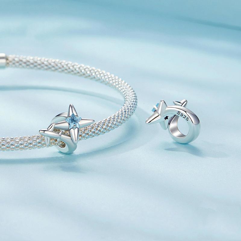 925 Sterling Silver Oxidized Airplane Starburst Beads