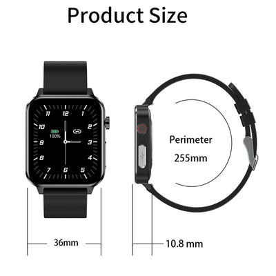 1.7 Inch Tft Colour Screen Ip68 Waterproof Smart Watch Support Blood Oxygen Monitoring / Body Temperature Monitoring / Ai Medical Diagnosis - Leather Strap - Black