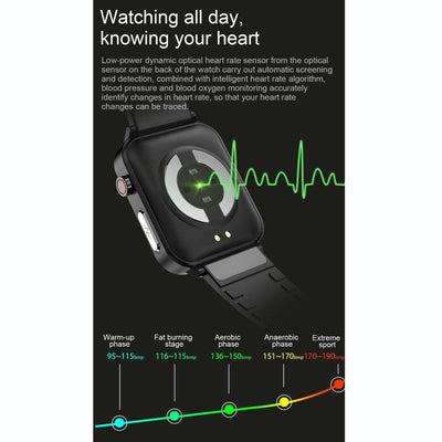 1.7 Inch Tft Colour Screen Ip68 Waterproof Smart Watch Support Blood Oxygen Monitoring / Body Temperature Monitoring / Ai Medical Diagnosis - Leather Strap - Black