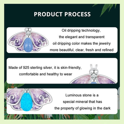 925 Sterling Silver Platinum Plated Luminous Purple Butterfly Beads
