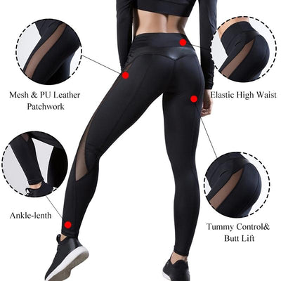 Seamless Mesh Leggings For Women - Push Up Fitness Pants For Gym And Running - Size L - Black