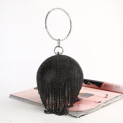 Crystal Tassel Clutch for Weddings and Parties - Black Crystal Bag