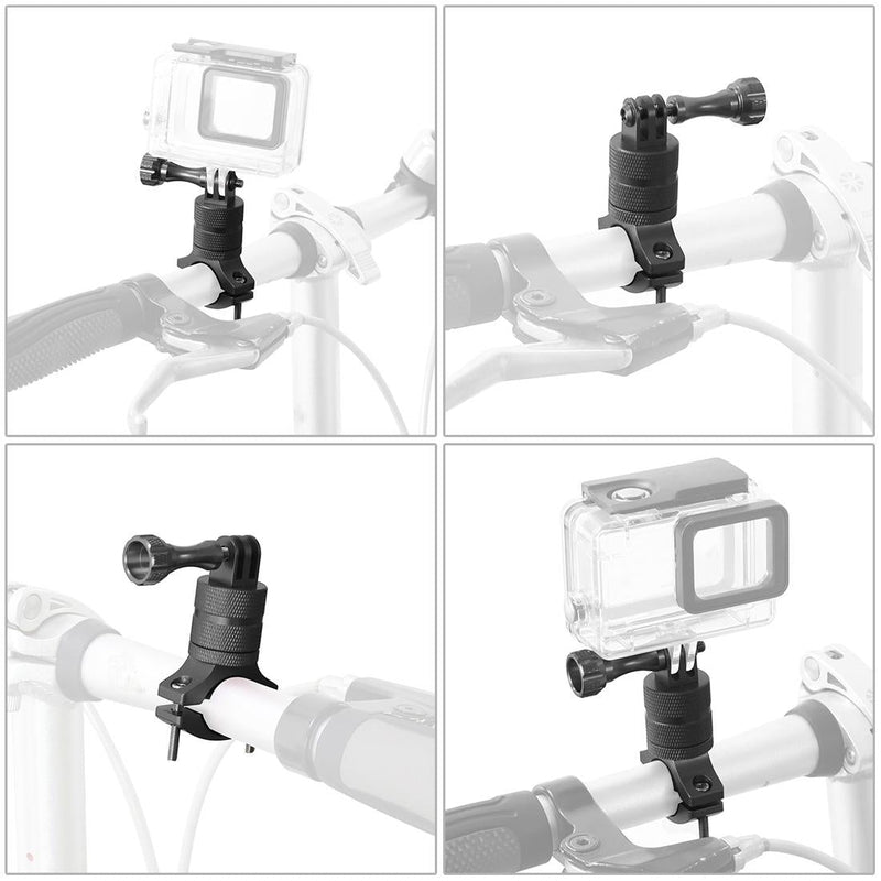 Action Camera Bicycle Mounting Bracket - Aluminum Alloy Clip - Black