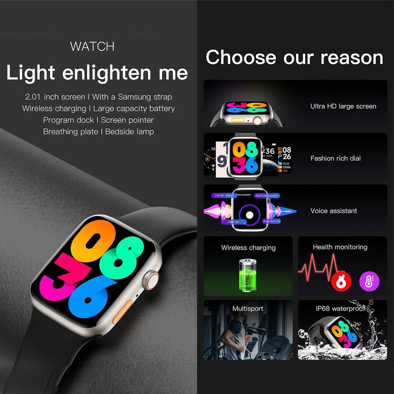 2.01 Inch Waterproof Smart Watch Bt Call / Heart Rate / Blood Pressure / Blood Oxygen - Black Gold