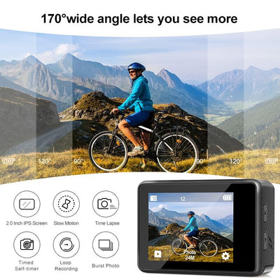 Outdoor Waterproof Dual Screen Wifi Sports Camera With Anti-Shake Hd Video