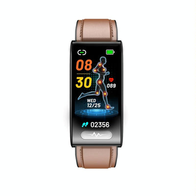 Health Monitoring Smart Leather Strap Watch With Colour Screen - Black